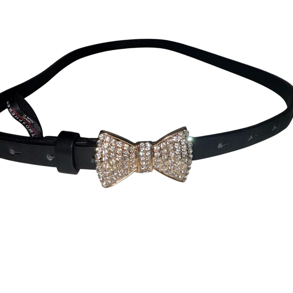 ATMOSPHERE Black Belt with Gold Bow Detail L 34 in